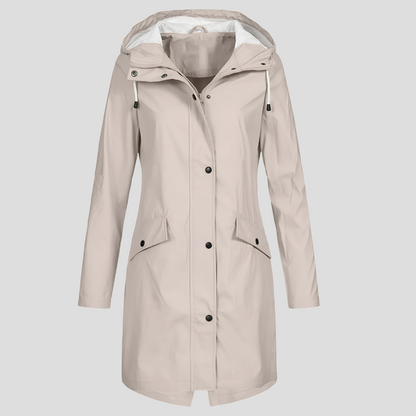 Presca - Long raincoat with hood and pockets for women