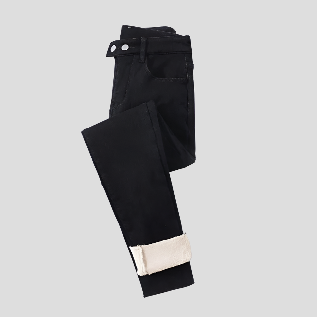 High-waisted winter jeans for women, lined for cold days