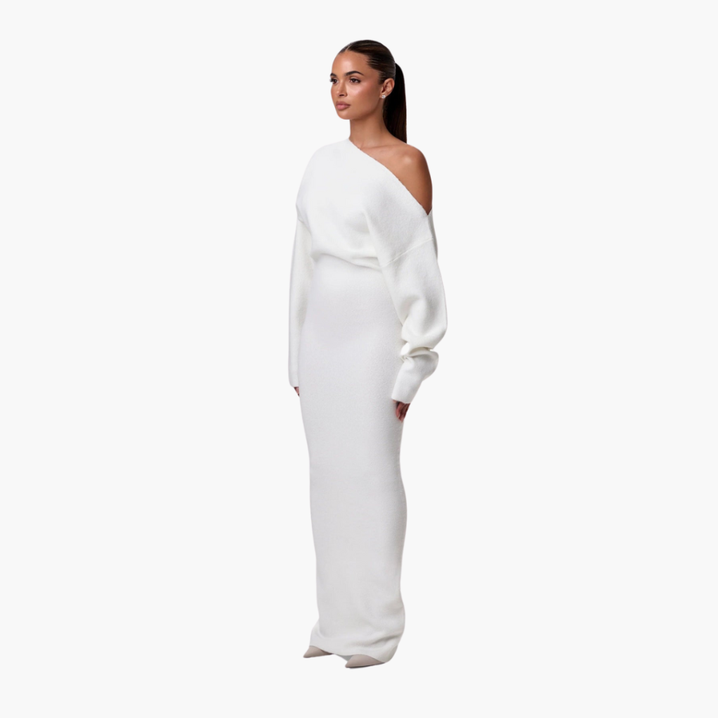 Off-Shoulder Knitted Dress for Women – Elegant Evening Dress