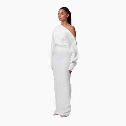 Off-Shoulder Knitted Dress for Women – Elegant Evening Dress