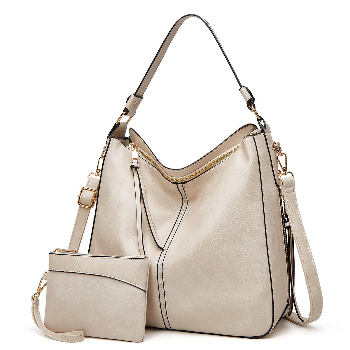 Classic leather shoulder bag with sleek gold details