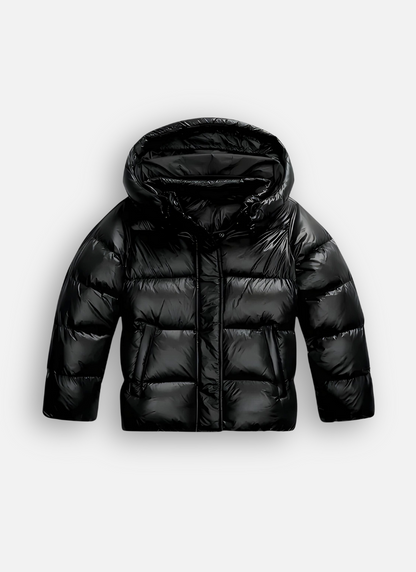 Puffer Jacket for Women Quilted Winter Coat with Hood Water-Repellent Glossy
