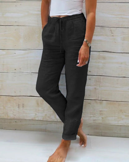 Linen Trousers for Women with Elastic Waist and Comfortable Fit