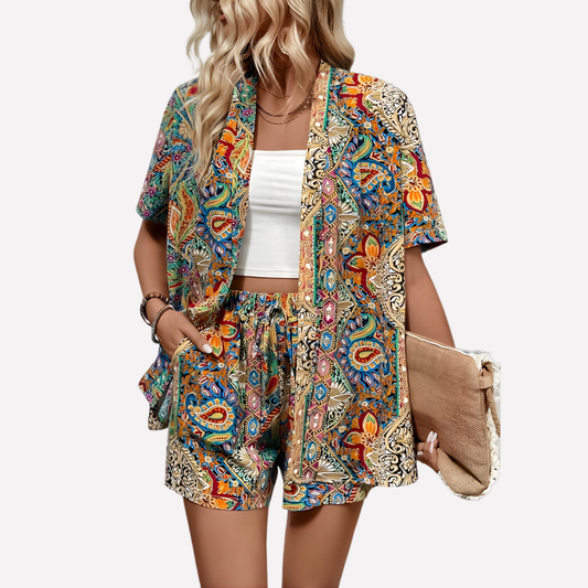 Blusa y pantalones cortos tipo kimono para mujer