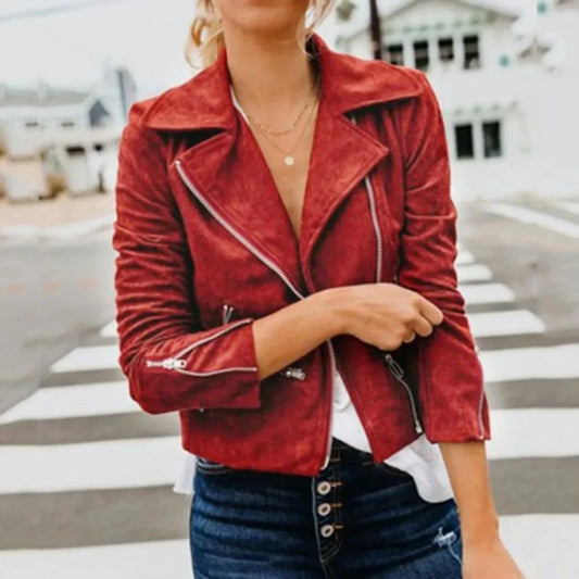 Chaqueta de cuero estilo motociclista falsa para mujer - Robbie