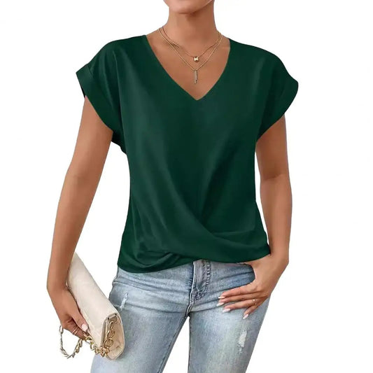 Stylish V-Neck Blouse with Pleated Detail
