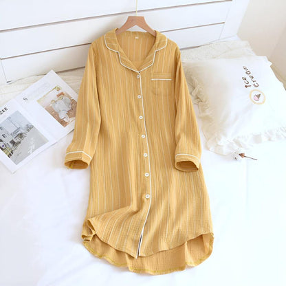 Lightweight Striped Cotton Mesh Nightdress for Women