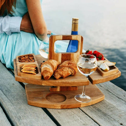 Elegant Oak Picnic Wine Table – Compact & Versatile