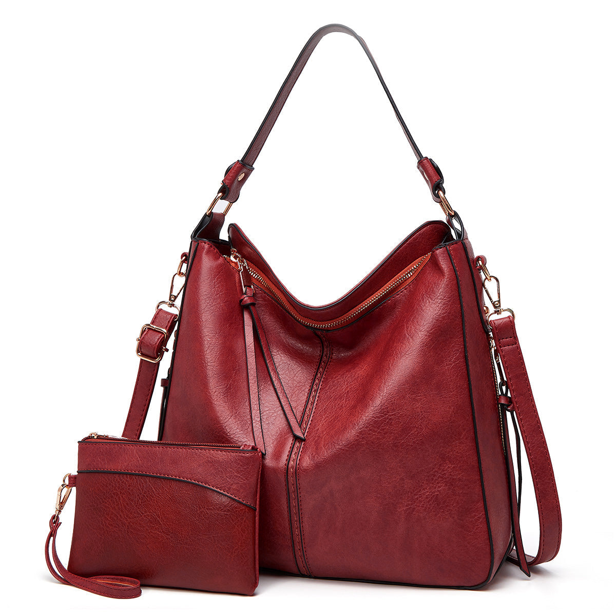 Classic leather shoulder bag with sleek gold details