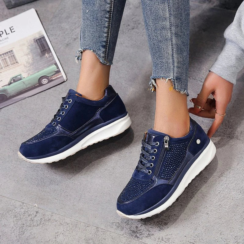 Crystal Women's Sneakers with Zip and Platform Sole