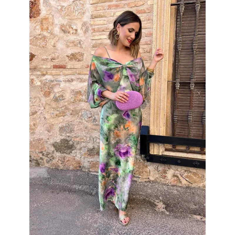 Μάξι φόρεμα παραλίας tie-dye με ανοιχτή πλάτη και μακριά μανίκια