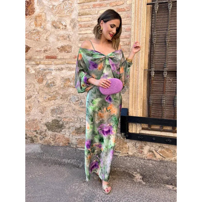 Μάξι φόρεμα παραλίας tie-dye με ανοιχτή πλάτη και μακριά μανίκια