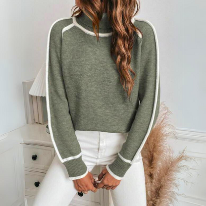 Ladies' Sporty Turtleneck with Contrast Piping and Ribbed Cuffs