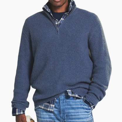 Men's Ribbed Knit Jumper with Half-Zip Neckline