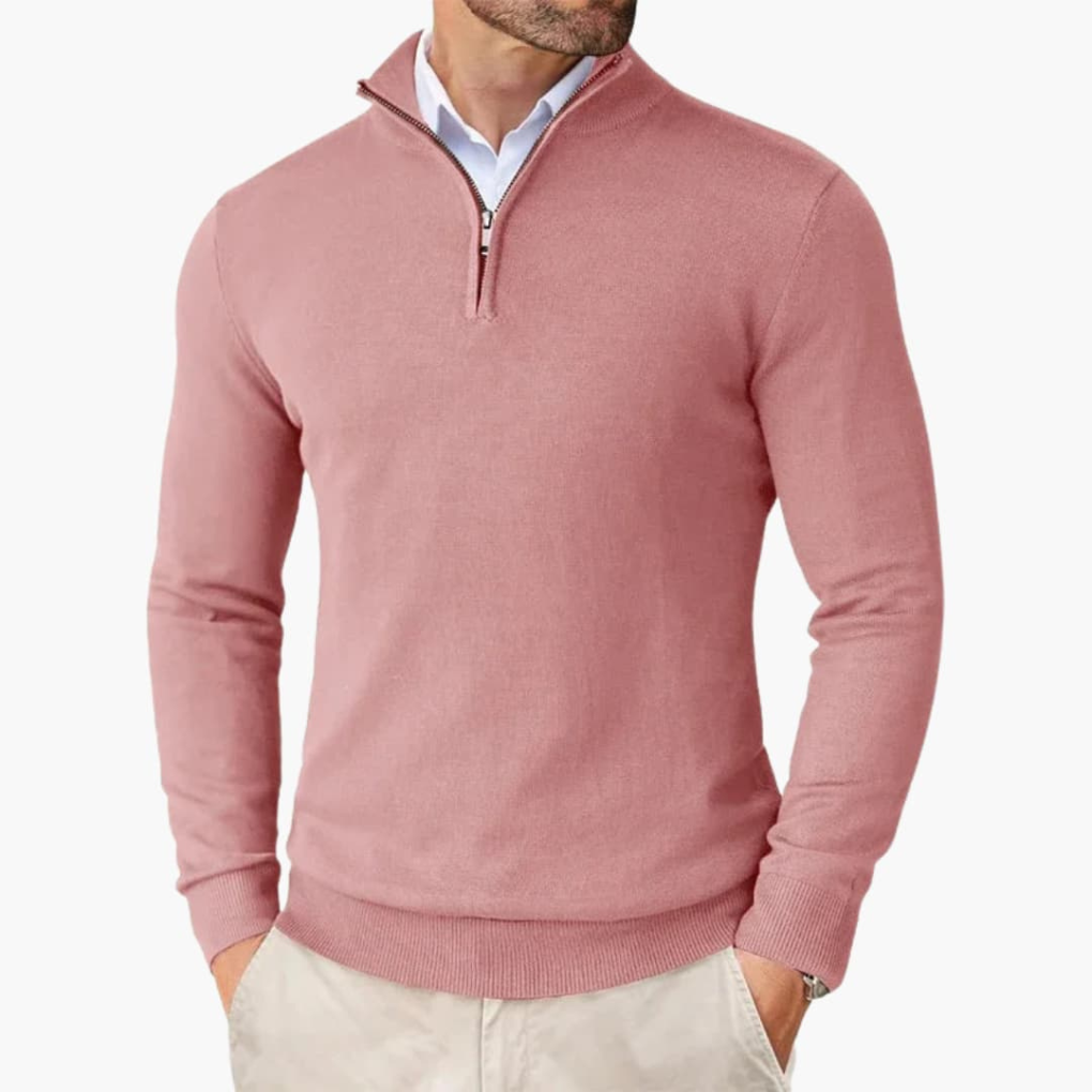 Men's Pullover with Quarter Zip and Ribbed Hem