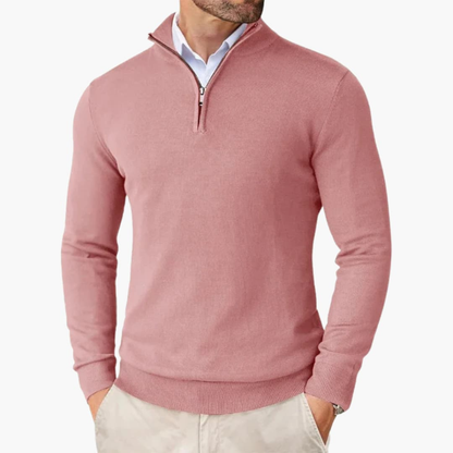 Men's Pullover with Quarter Zip and Ribbed Hem
