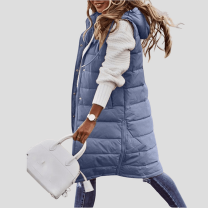 Long hooded gilet for women