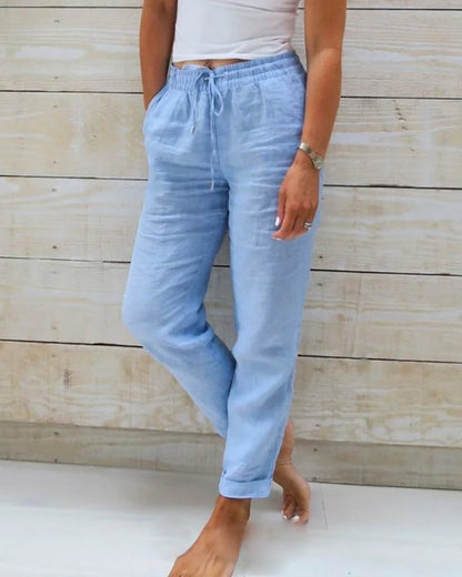 Linen Trousers for Women with Elastic Waist and Comfortable Fit