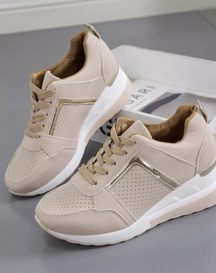 Ladies' Wedge Sneakers with Mesh and Metallic Details