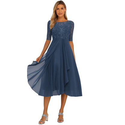 Midi dress for women made of lace and chiffon