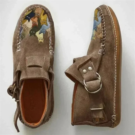 Felinstep – Botines cómodos de cuero con estampado de gato