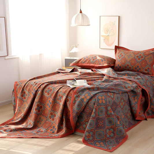 Bestickte Baumwollbettdecke mit Blumenmuster