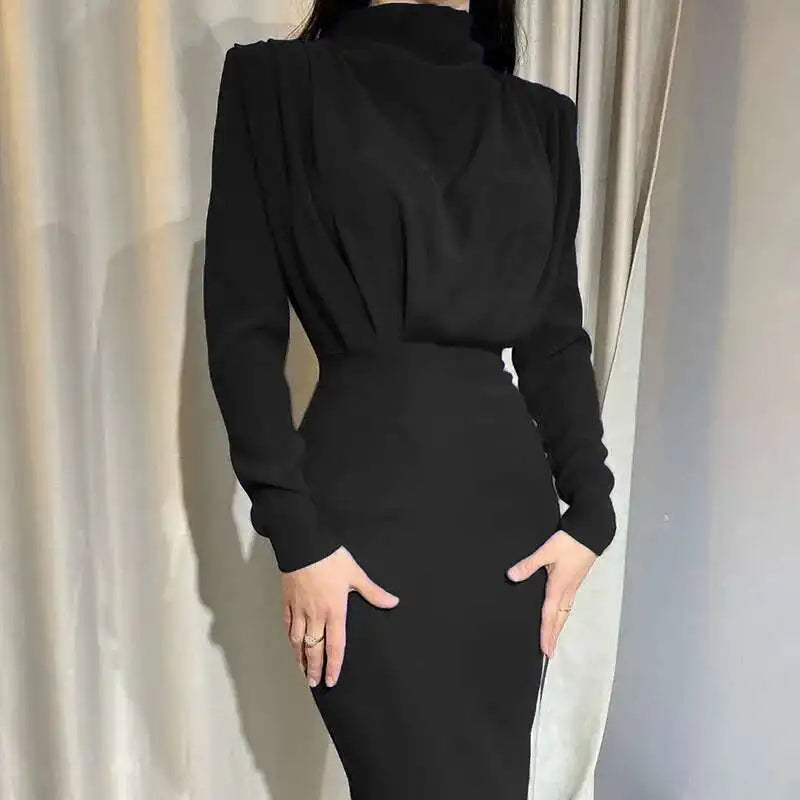 Solena – Elegant Bodycon Dress with Turtleneck for Autumn and Winter