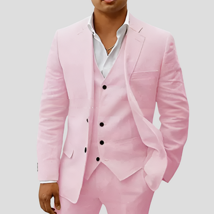Completo da uomo in lino a tre pezzi: blazer, gilet e pantaloni