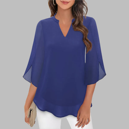 Summer Top with V-Neck and Petal Sleeves