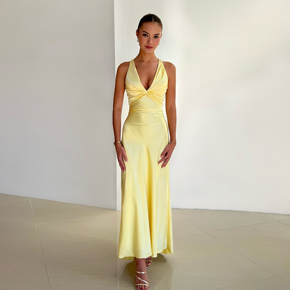 Celine - Sleeveless Evening Dress with V-Neck