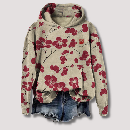 Lightweight Hoodie with Floral Print and Hood