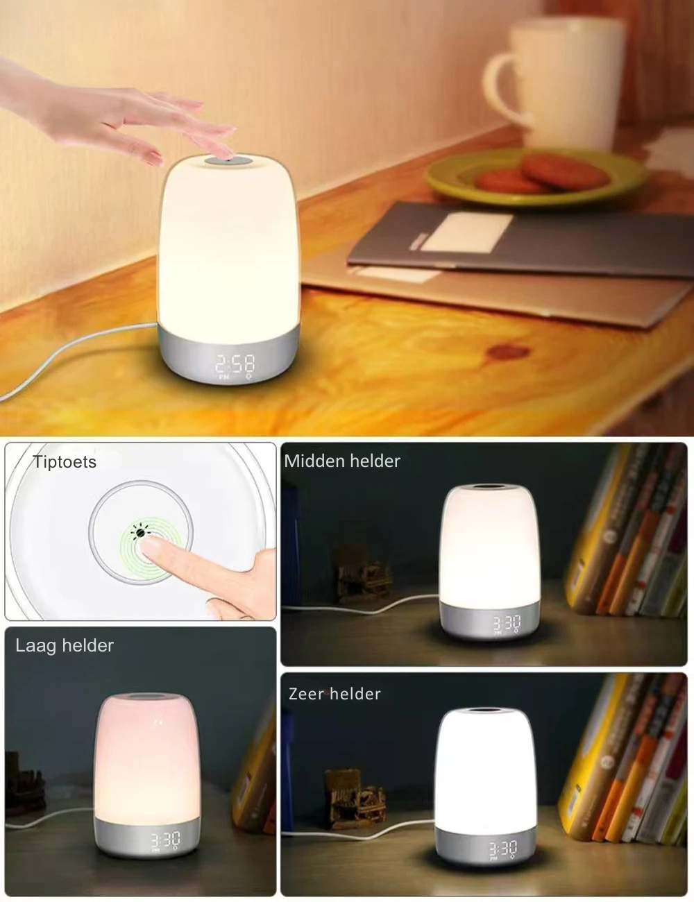 Lampă de alarmă cu simularea răsăritului și lumină de noapte