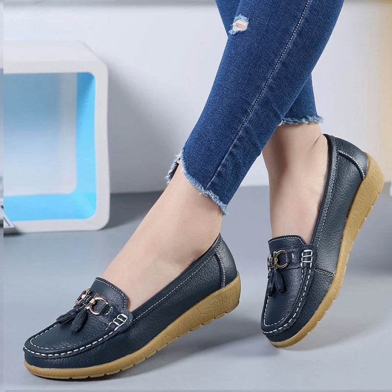 Leather Ballerina Flats with Cut-Out Design and Ultimate Comfort