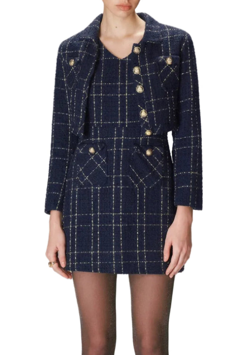 Chic tweedsett for kvinner med kort jakke og minikjole