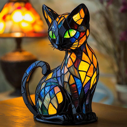 Candeeiro decorativo para gatos com design em mosaico e luz ambiente quente – Decoração elegante para a casa