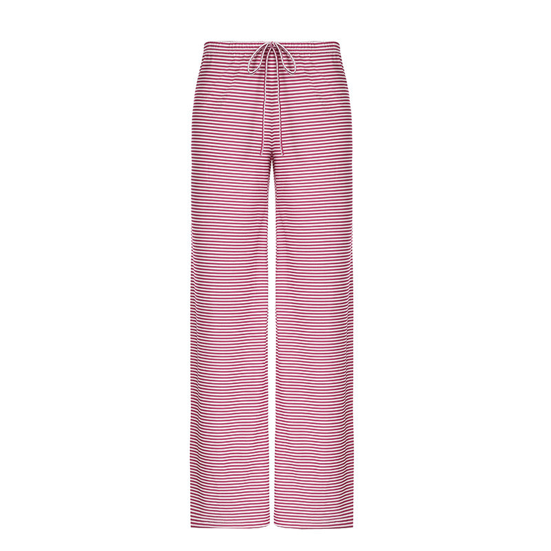 Striped Lounge Trousers for Women with Wide Legs and Elastic Waist
