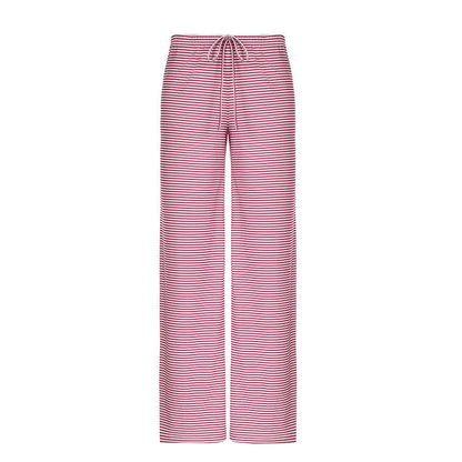 Striped Lounge Trousers for Women with Wide Legs and Elastic Waist
