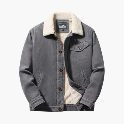 Men's Corduroy Jacket with Sherpa Lining and Button Closure