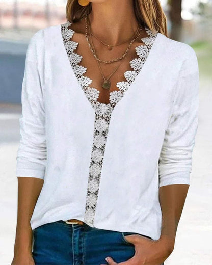 Lace ladies' blouse with V-neck and 3/4 sleeves - Anuk