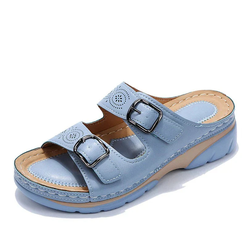 Orthopaedic Sandals with Platform Sole and Double Buckle for Women