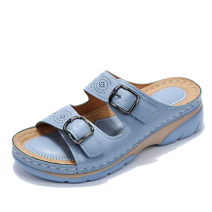 Orthopaedic Sandals with Platform Sole and Double Buckle for Women