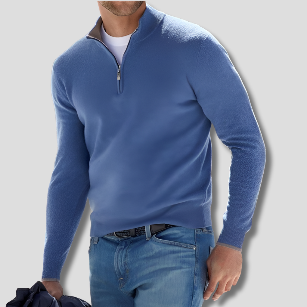 Men's Cotton Knitted Jumper with Zip Collar