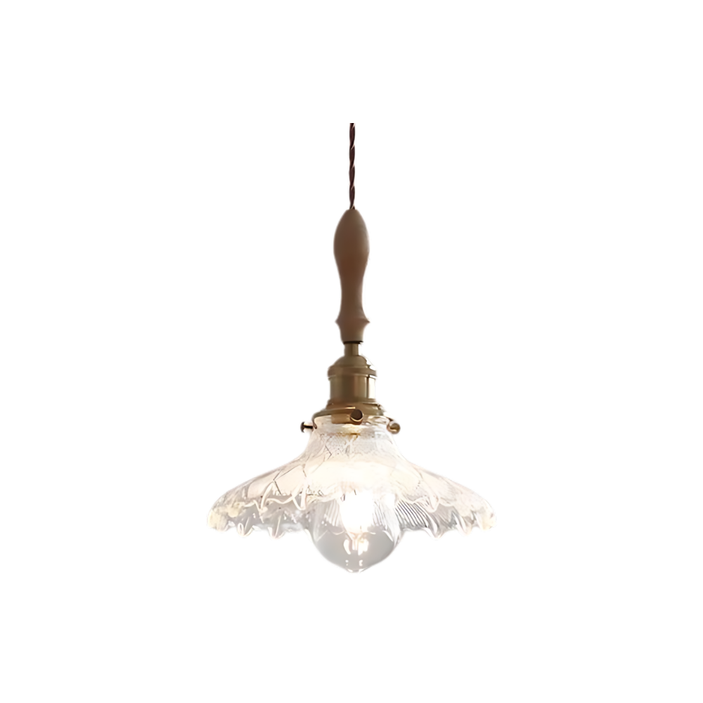 Retro Glass Pendant Lamp with Wooden Accents