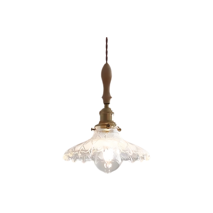 Retro Glass Pendant Lamp with Wooden Accents