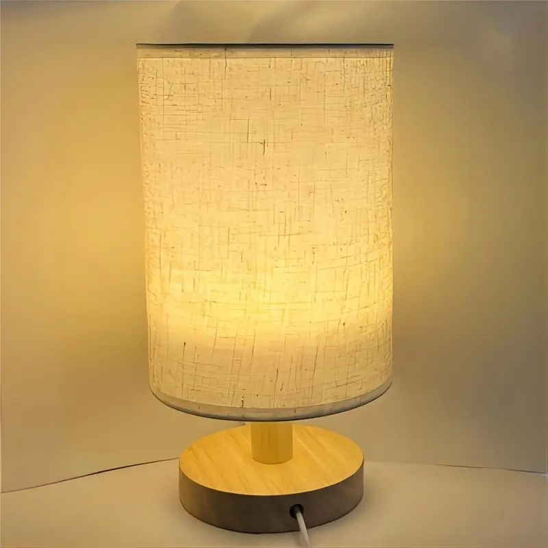 Minimalist Table Lamp with Wooden Base and Fabric Shade for Ambient Light