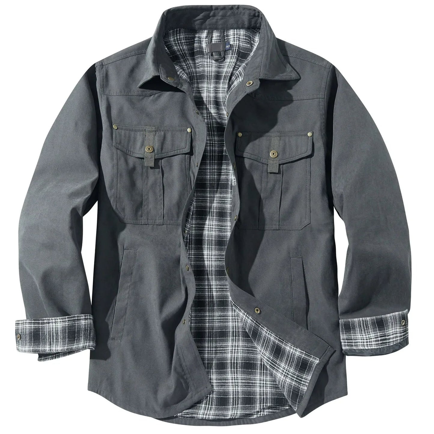 Plus Size Flannel Men's Jacket with Check Pattern and Removable Hood