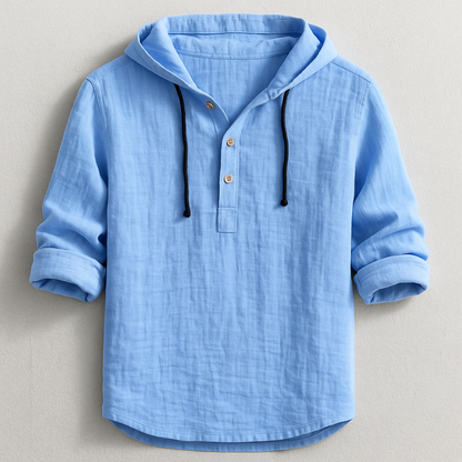 Camicia di lino da uomo con cappuccio, fresca e comoda, dallo stile casual
