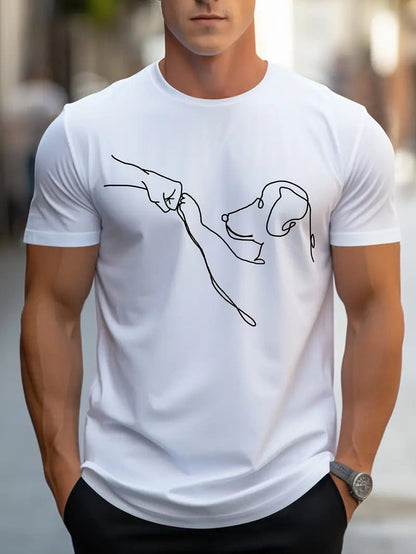 Men's T-shirt with Round Neck and Funny Print of Dog and Fist - Carl