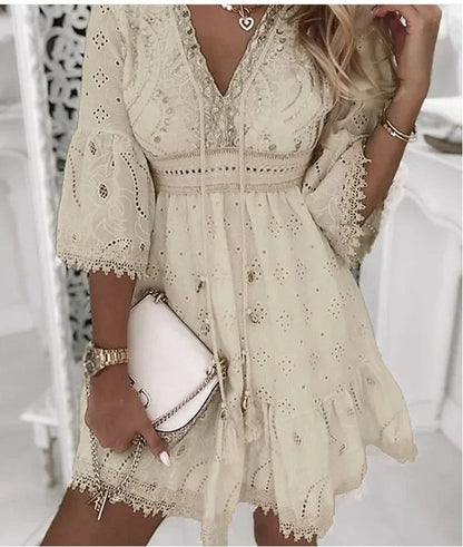 Naiara – Lightweight Boho Summer Dress with Embroidery and Flare Sleeves