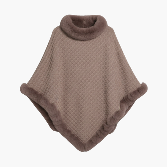 Camisola tipo poncho para mulher, com acabamento em pelo sintético e corte oversized